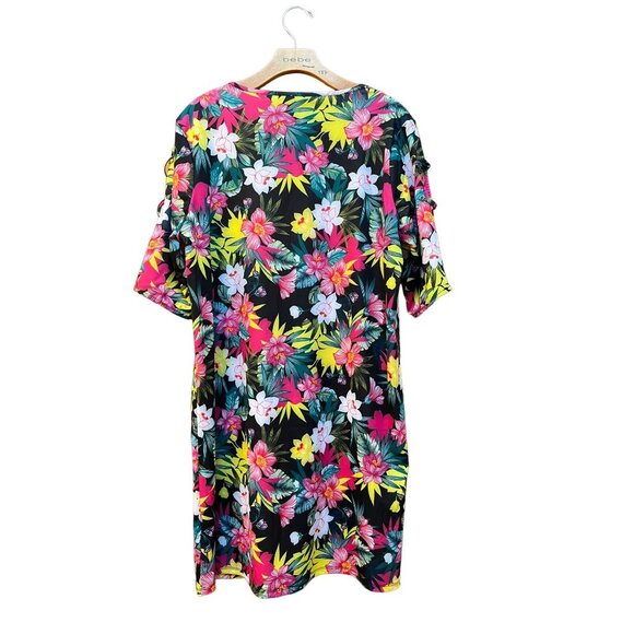NWT Hawaiian Floral Print T-Shirt Dress Swim Cover Beach Dress UPF 50+ - Picture 3 of 6